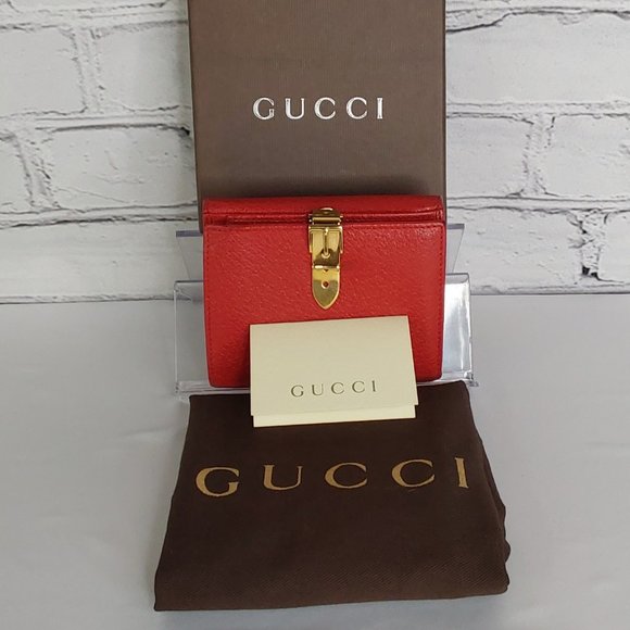 'GUCCI' 'CINGHIALE MACULATO~ROSSO' LEATHER GOLD BUCKLE TRIFOLD WALLET, BOX & BAG - Picture 16 of 16